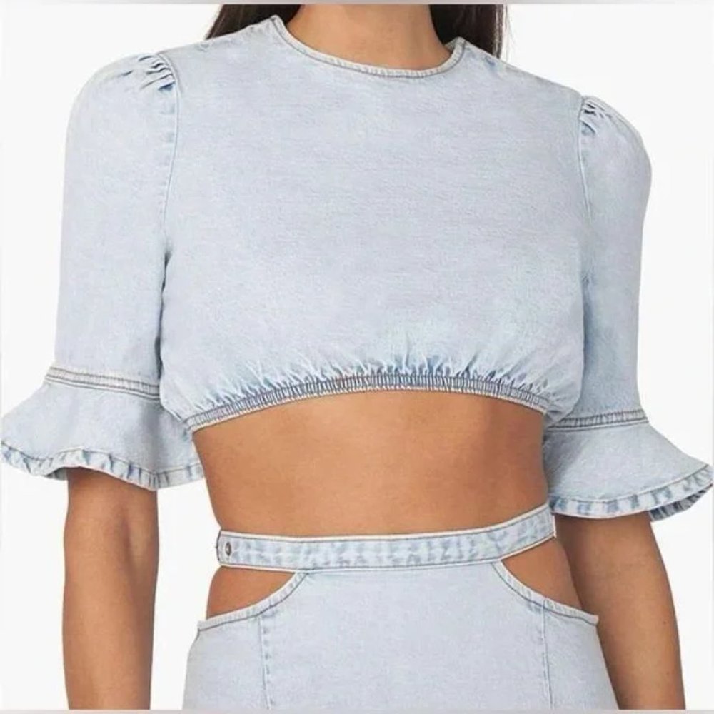 Revolve WeWoreWhat Cropped Denim Top and Cut Out Skirt NWT